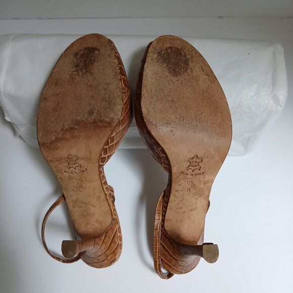 Brown Leather Reptile Print Cut Out PeepToe Sling-Back High Kitten heels Sz 8.5 - Picture 6 of 9